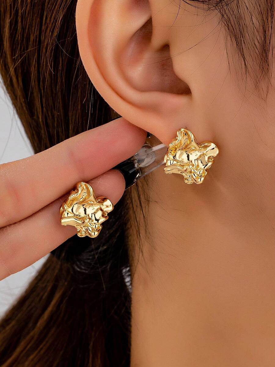 1 Pair Fashionable & Elegant Simple Geometric Asymmetrical Stud Earrings For Women - Golden - View 1