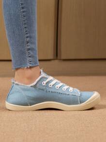 Lightweight & Comfortable Plain Color Preppy College Style Lace Up Flat Soft Bottom Simple Leisure Shoes For Women, Suitable For Spring And Summer, European And American Style