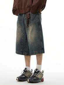 Teen Boy Pockets Contrast Color Vintage Loose Denim Shorts