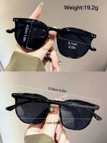 1 Pair Of Women Round PC Frame Personalized Rivet Fashion Glasses, Suitable For Daily Wear. Beach Accessories For Women Glasses Shades Basics Fall Winter Women Outfits Clothes Business Casual Gifts - 黑色 - 查看 4