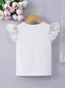 Elegantes, lässiges T-Shirt mit Spitzenbesatz Einfarbig für Kleine Mädchen, Frühling/Sommer