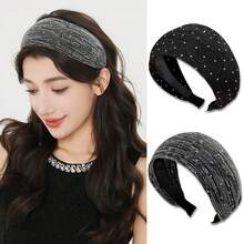 1 件女士新款黑色和灰色宽网眼水钻头带发饰、发带、发箍头带 - 彩色 - 查看 9