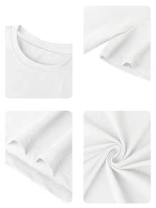 锚印花圆领 T 恤，休闲短袖上衣，女款 - 白色 - 查看 7