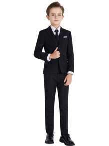 4pcs Tween Boy Suit Set - Jacket, Pants, Tie And Bow Tie