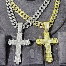 Inlaid Rhinestone Large Hole Thick Cross Pendant Necklace Personalized And Versatile Cuban Chain Luxury 18k Plated Alloy White/Yellow European And American Cool Upgraded Version Large Heavy Design Music Festival - 214nanhai-cross - View 7