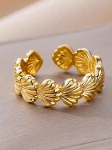 1pc Shell Shaped Open Rings, Gift Jewelry For Wedding Or Women In Summer