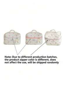 3pcs/1pc Quilted Bow Cosmetic Bag, Fashion Portable Makeup Pouch, Cosmetic Bag Set Make Up Bag Emergency Kit Girls School Bag, Multi-Function Storage Bag, Large Capacity Cute Toiletry Bag, Mini Makeup Brush Bag, Printed Vanity Case, Assorted Styles, Fits Lipstick, Sanitary Pad, Coin, Keys, Cosmetics, Jewelry, Suitable For Home, Bedroom, Bathroom, Travel, Outdoor, Mom, Girl, Gift Home Bathroom Decor Summer Holiday - White Pink - View 4