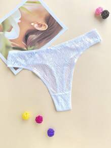 5pcs/Pack Plus Size Women's Soft Lace Thong Panties, Sexy Seamless Underwear