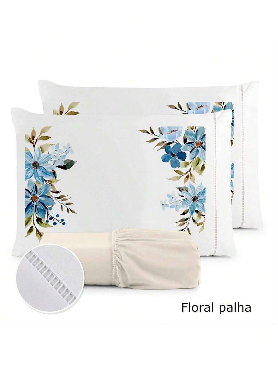 3-Piece Sheet Set 400 Thread Count For Queen King Single Bed Micropercal - STRAW FLORAL - View 1