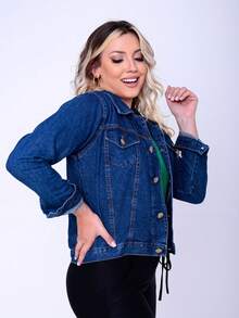 Women Denim Jackets & Coats - 深色水洗藍 - 查看 4