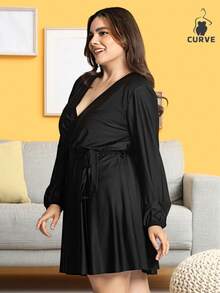 Vestido corto liso color negro para mujer LisoCasualEleganteFiestaTelaCruzadovestido cortoNoche de fiestaOficinaCasaFiesta de CumpleañosDiarioTener una citaprimavera verano - Negro - Ver 2