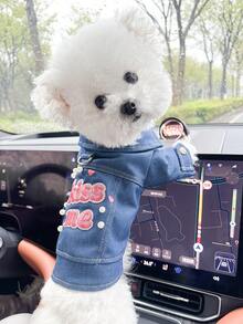 1pc Pet Clothes, Dog Cat Outfit, Small Dog Puppy Outdoor Stylish Casual Fashion Cute Pet Jacket Soft Bomber Coat - Blue - View 6