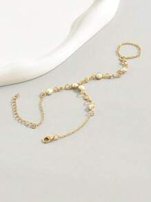 1pc Women Summer Elegant Minimalist Faux Pearl Finger Ring & Bracelet, Suitable For Everyday Wear, Party, Beach Resort