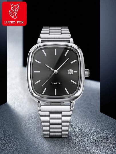  LUCKYFOX Đồng hồ vuông tối giản chạy bằng pin 1 mảnh dây thép cổ điển có lịch, phù hợp cho nam và nữ, đi làm, cuộc sống hàng ngày, sự kiện kinh doanh, ngày lễ, quà tặng, sinh nhật, quà tặng ngày lễ tình nhân