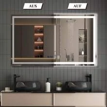Espejo de baño iluminado - Espejo de baño LED de 100x60 cm, espejo de pared de baño IP44 con interruptor táctil y reloj, función de eliminación de vaho, regulable de 3000K a 6500K