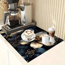 1 pieza Felpudo de secado de platos con estampado floral, alfombrilla absorbente, almohadilla de drenaje para cafetera, utensilios - Protector de superficie de mesa de poliéster, decoración de encimera de cocina, individual para barra y mesa de comedor en el hogar