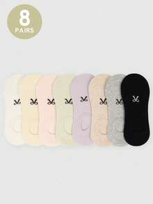 8 双女士休闲蝴蝶结印花船袜，隐形袜，柔软，吸湿排汗，防滑，透气网眼船袜，隐形袜适合日常穿着 - 彩色 - 查看 7