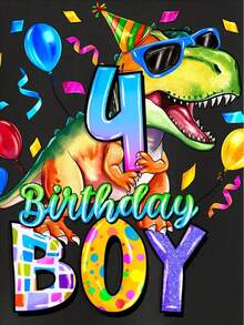 Boy's 4th Birthday Dinosaur Print T-Shirt Youngsters Casual Short Sleeve Comfy Versatile Summer Tops - 黑色 - 查看 3