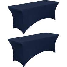 6ft (Approx. 1.8m) Navy Blue Rectangular Tablecloth, 2 Pcs - Stretchy Spandex Table Cover, Suitable For Party, Outdoor Event, Massage Table, Wedding, Birthday Party - Navy Blue - View 7