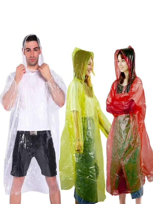 5/10 piezas de Ponchos de lluvia desechables con capucha, capas de lluvia livianas y portátiles unisex, adecuadas para camping y senderismo al aire libre (colores aleatorios) para refrescarse en verano, playa, viajes