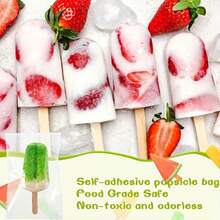 200个/套冰淇淋冰棒袋，带自粘密封，100根木棍+100个透明塑料冰棒袋，用于DIY冷冻零食、糖果和饼干的储存、烘焙工具和厨房用品，适用于生日派对、婚礼礼物、节日和夏季礼物，颜色和款式随机 - 彩色 - 查看 2