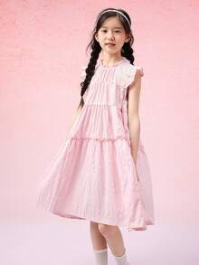 Balabala Girls' Ruffle Hem A-Line Dress, Sweet Summer Outfit - White Red - View 5