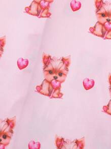 Conjunto de pijama de 2 piezas para niña, con cárdigan de manga corta para verano y pantalón corto con estampado adorable de perrito con forma de corazón, ropa de estar en casa ligera