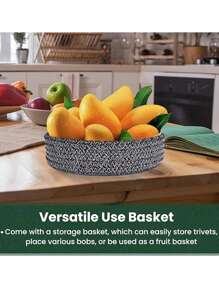 Soporte de rejilla de aproximadamente 20,3 cm (8 pulgadas) apto para platos, ollas y sartenes calientes, posavasos resistente al calor grueso para la cocina, alfombrilla, artículos de cocina esenciales, decoración de mesa y encimera, con cesta de almacenamiento, set de 5 piezas (4 posavasos + 1 cesta de almacenamiento)