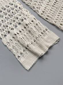 Women's Spring Summer Beach Outfits Bohemian Sexy Hollowed-Out Backless Long Sleeve Crochet Cover Up Sundress