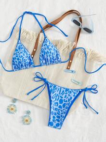 Bộ bikini hai mảnh họa tiết da báo dành cho nữ, kiểu dáng gợi cảm, thích hợp cho kỳ nghỉ hè ở bãi biển. - Màu xanh bạc hà - Xem 2
