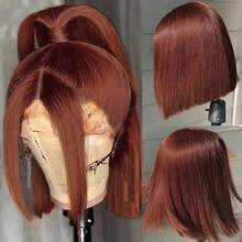 Peluca Bob de cabello humano 13x4 HD transparente con encaje frontal, densidad del 180 %, pelucas de cabello humano liso con encaje frontal, prearrancadas con cabello de bebé - SRed B - Ver 3