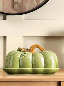 7in Fall Pumpkin Butter Dish Pumpkin Shaped With Lids, Ceramic Butter Keeper For Kitchen, Container For Butter, Dishes, Fruits, Decorate For Halloween Thanksgiving