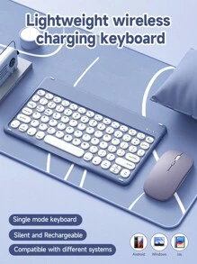 Clavier sans fil ultra-fin, souris sans fil, clavier avec des touches à bordure arrondie élégante, clavier sans fil portable silencieux, compatible avec iOS, Android, Windows, convient aux smartphones, ordinateurs portables, bureautiques, iPads, tablettes, pour usage domestique et de bureau, plusieurs options de couleurs, plug and play, interface Type-C