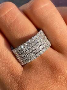 Stylever 1pc 925 Sterling Silver Deluxe Five Rows Full Of Zirconia Ring Fine Jewelry Gift For Women Elegant Ring Daily Versatile Style Party Decoration Fine Gift For Women