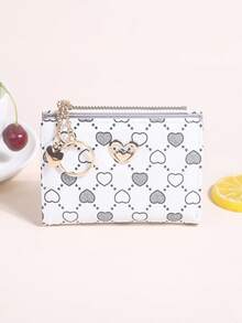 Fashionable Heart Print Bi-Fold Multi-Card Slot Zipper Pocket Compact Women Wallet For Women Wallet Mini Wallet Purse Wallet Small Wallet Wallet - Beige - View 8