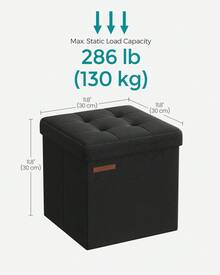 SONGMICS Storage Ottoman, Foldable Small Ottoman Foot Rest, 11.8 Inches Foot Stool, Cube Ottoman With Storage, Load Up To 286 Lb, For Living Room, Bedroom, Dorm, Ink Black - 黑色 - 查看 3