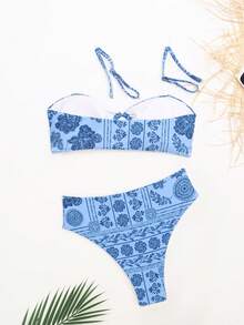 Women's Floral Print Spaghetti Strap Bikini Top And Bottom Casual 2 Pieces Set
