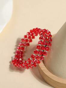 1pc Girls Crystal & Rhinestone Elastic Wrapped Bracelet, Minimalist & Versatile - Multicolor - View 13