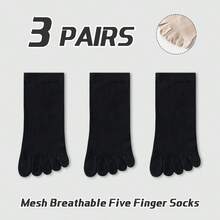 3 Pairs Men's Breathable Mesh Solid Color Cotton Toe Socks, Antibacterial Moisture-Wicking Casual Short Socks, Suitable For Spring, Summer And All Seasons - Multicolor - View 10