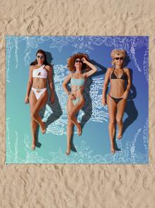 SHENG CHUN 1pc Personalized Ocean Animal Print Beach Blanket, Comes With Drawstring Carry Bag, Multiple Sizes, Suitable For Group Gatherings & Family Vacations, Essential For Beaches, Lawns, Foldable, Moisture-Proof, Waterproof, Non-Stick Sand, Outdoor Camping Mat, Portable Picnic Rug Summer Travel,Vacation Holiday Bathroom Decor Beach Essentials