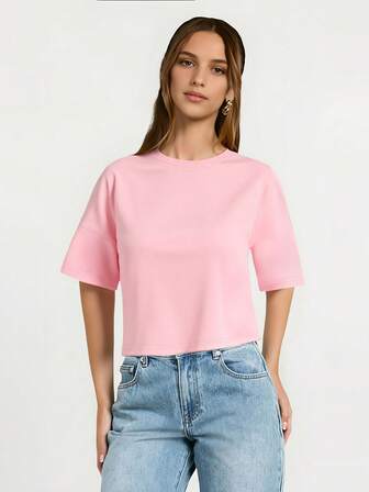 Dusty Rose Essential Cropped Oversized Tee 2025 Y2K Western Vacation Top Strandklare Zomerkleding Voor Vrouwen Uitgaanskleding Shirt Leuke Casual Western Wear
