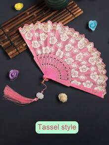 6片/4片/1片精美樱花花朵图案流苏便携折叠手扇女式扇子舞蹈扇摄影扇道具折扇适合日常休闲使用适合拍照参加聚会旅行可作为节日礼物送给朋友家人爱人同事生日礼物活动礼物结婚礼物 - 彩色 - 查看 13