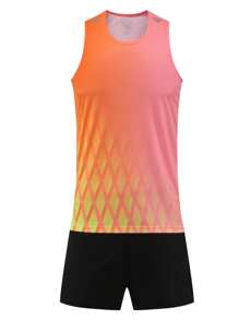 2pcs Women Athletic Sporty Set, Marathon Race Training Outfit, Breathable Tank Top & Shorts Set