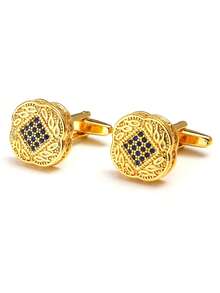 1 Pair Men's Gold-Color Micro-Inlaid Zirconia Cufflinks - Yellow Gold - View 2