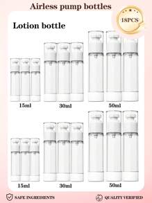 24pcs 15ml/30ml/50ml Transparent Plastic Airless Travel Pump Bottles, Suitable For Refilling Cosmetic Products Like Foundation, Cream, Shampoo, Toner. Made Of High Quality Plastic, , Reliable, Odorless And Non-Deformable/Breakable, Refillable For Reuse. Small Size For Easy Carrying In Makeup Bag Or Handbag. Suitable For Travel Or Home Use. 1pc/3pcs/6pcs/12pcs/18pcs/24pcs Set Available.