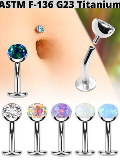 Inele de buric plutitoare cu filet intern din zirconiu de titan 1 buc. Bijuterii piercing pentru buric, opale plat, pentru femei barbati