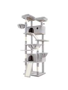 SHA CERLIN 81in Multi-Level Tall Cat Tree Tower For Indoor Kitties/Larger Cat Condo Furniture With Hammock/Cozy Pussycat Perches/Sisal Scratching Posts/Pet House/Wide Base, Grey|Beige|Dark Grey|Pink|Leopard Print|White & Black Spot - Màu Xám nhạt - Xem 9