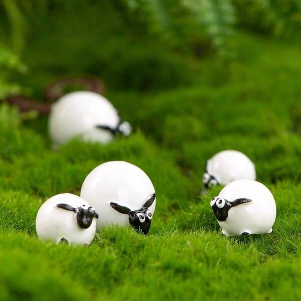 5 قطع/مجموعة من منحوتات راتنج الطحالب المصغرة، شكل خراف صغيرة واقعية جميلة ديكور للزينة المنزلية الهدايا