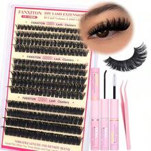 FANXITON Lash Extension Kit Volume Lash Clusters 40D+50D D Curvature Individual Lashes Lash Clusters Kit Thick Eyelash Extension Kit 280 Pcs Band Cluster Lashes Lash And Seal Tweezers - Lash Clusters Kit-d (80D+100D+120D) - View 2