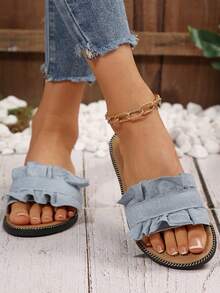 The New Summer 2025 Is Fashionable, Simple, Soft, Comfortable, Lightweight, Suitable For Beach Style, And Versatile Women's Slippers And Sandals - Blue - View 1